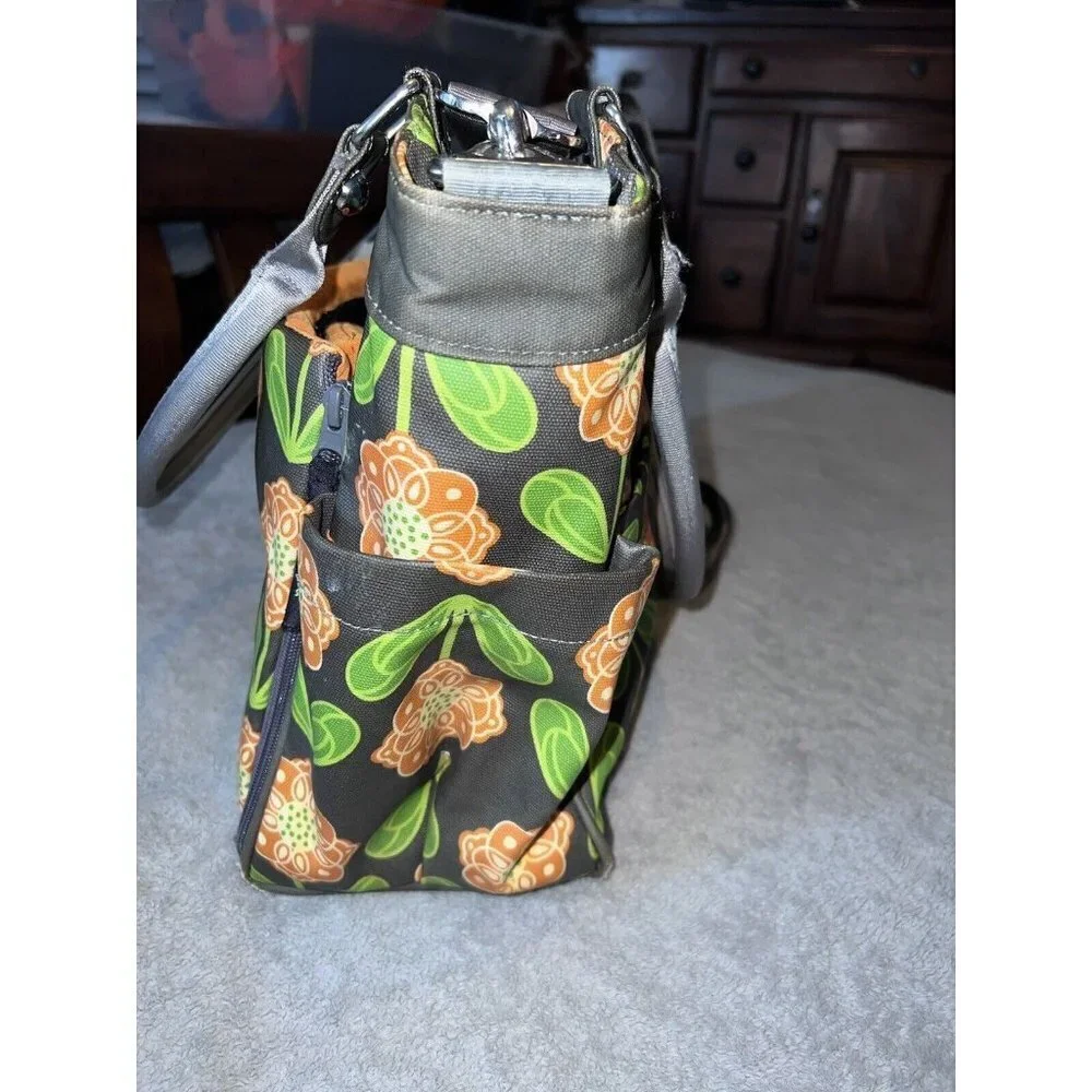 PETUNIA PICKLE BOTTOM Gray Floral Print Diaper Bag Shoulder Strap Handles